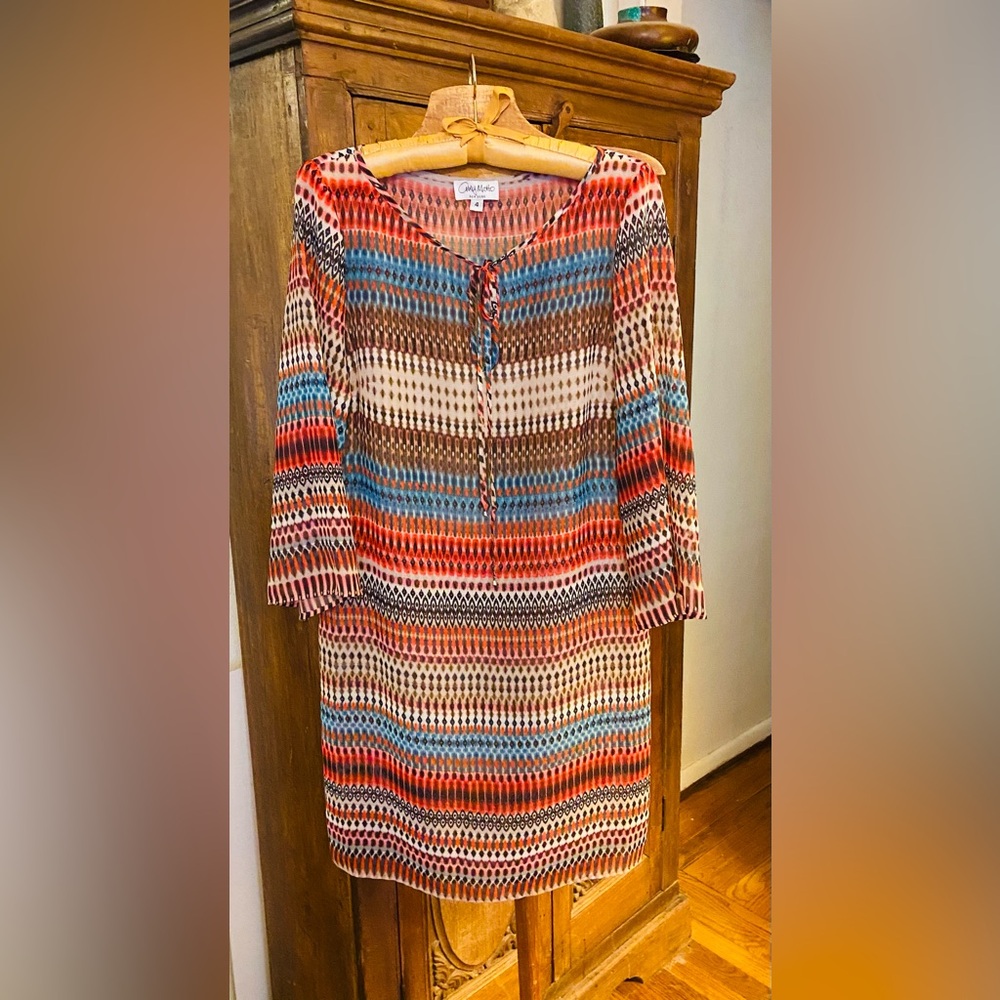 Amy Matto New York Sheer Colorful Striped Dress, Size 4